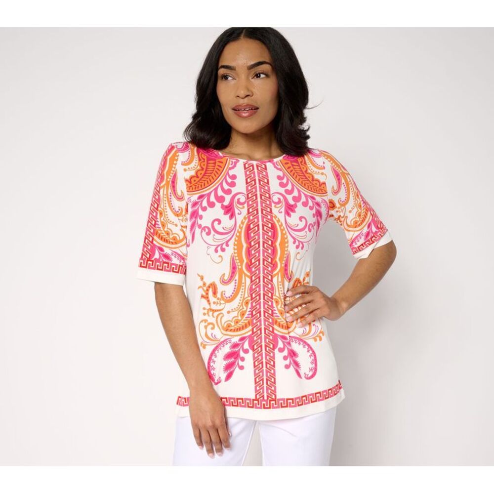 Susan Graver Women's Top Petite PM Printed Liquid Knit Multi-colored A692163